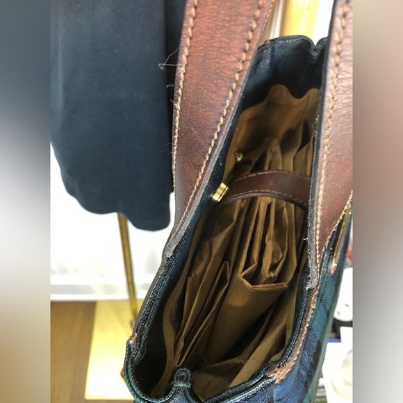 W RALPH LAUREN Black Watch Plaid Coated Canvas & Leather Shoulder Tote Bag - Picture 8 of 17